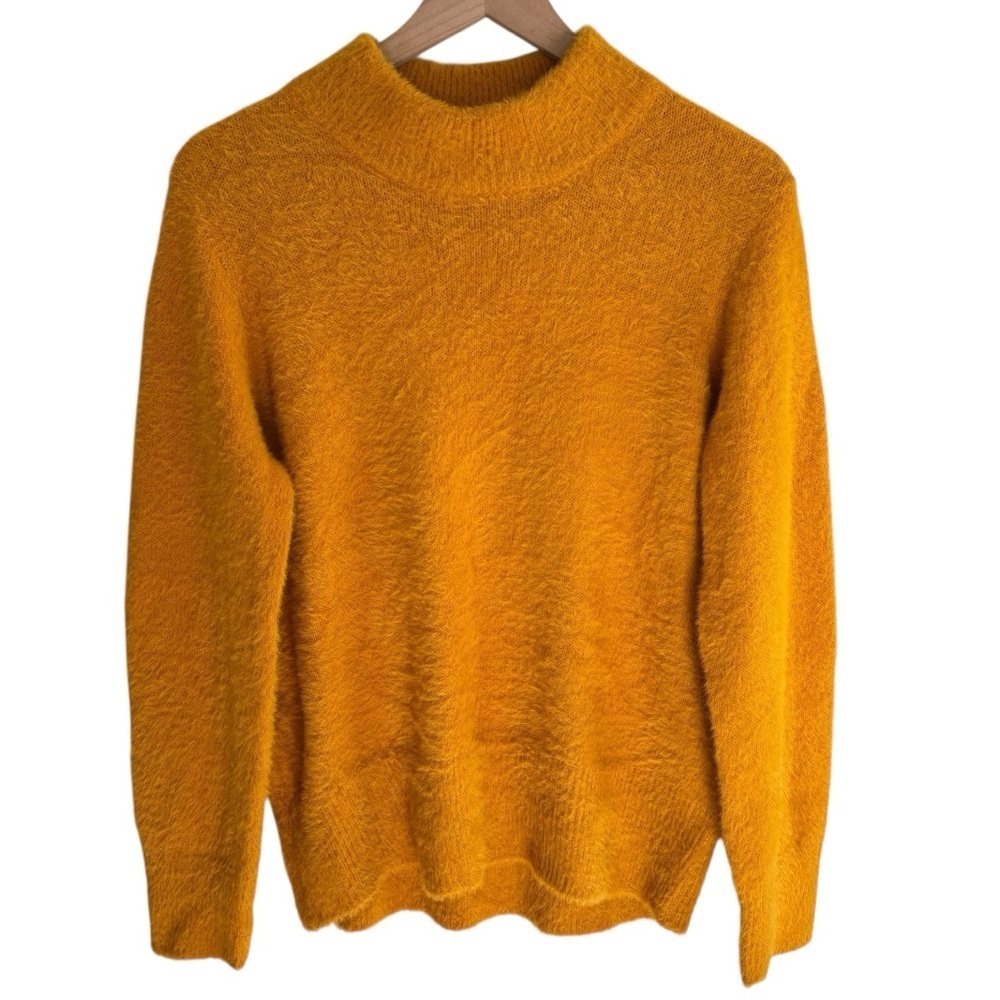 Who What Wear Mustard Yellow Fuzzy Sweater Size L Mock Neck Pullover Cozy Soft